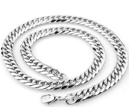 11/mm men's 14K gold Plated titanium steel stainless steel double buckle six-sided grinding necklace thick chain