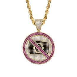 Hip Hop Iced Out Do Not Take Photo Sign Necklace Pendant with 4MM Tennis Chain Rope Chain