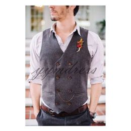 Double Breasted Goorm Vests Wool Herringbone Slim Fit British style Prom Mens suit Vest Wedding Waistcoat1886