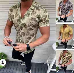 Summer new men's short-sleeved shirt beach wind coconut leaf printed fashion popular shirt