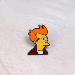 Cartoon Personality Brooches Futurama Philip J. Fry Anime Badge Metal Lapel Enamel Pins Denim Jackets Accessories Gifts Jewelry