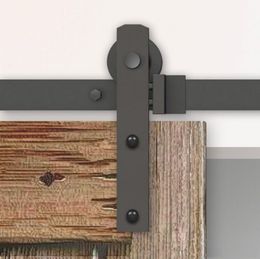 5FT-8FT Black Rustic Industrial Single Sliding Barn Wood Door Hardware Straight Roller Track Kit Wardrobe