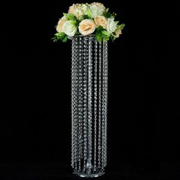 Sale by bulk Elegant Crystal table top chandelier flower stand Centre pieces round metal flower rack Wedding Props column decor