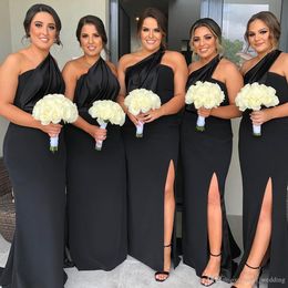 Sexy Slim Black Bridesmaid Dresses One Shoulder Side Split Spring Summer Garden Formal Wedding Party Guest Gowns Plus Size Custom Made