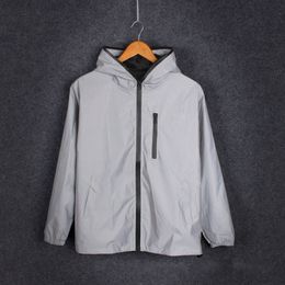 Fashion-Jacket Winderbreaker Mens Jacket New Reflective Jacket Men Women Hooded Polyester Fibre Long Sleeve Hooded Sweatshirt Size S-XXL