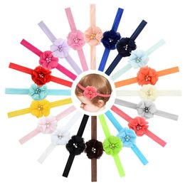 20 Colours 2.1Inch Lovely Chiffon Fowers with Rhinestone Pearl Headband Elastic Hair Bands Tie Kids hair accessories