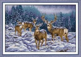 Winter deer home diy decor painting kit ,Handmade Cross Stitch Craft Tools Embroidery Needlework sets counted print on canvas DMC 14CT /11CT
