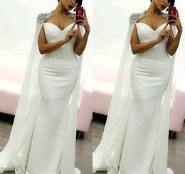 Arabic Dubai Style White Evening Dress 2019 Cheap Mermaid Satin Holiday Women Wear Formal Party Prom Gown Custom Made Plus Size