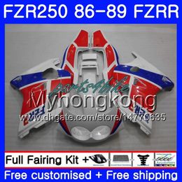 Body For YAMAHA FZRR FZR 250R FZR250 FZR250R 86 87 88 89 249HM.18 FZR250RR FZR-250 FZR 250 1986 1987 1988 1989 stock white red Fairings kit