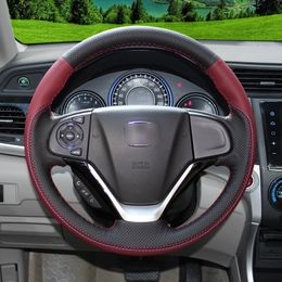 Red leather Black perforated Leather Hand Stitched Car Steering Wheel Covers For Honda Series /CRV /XRV /CITY /CIVIC/ FIT