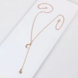 Wholesale-crescent moon star pendant necklaces women girl diamonds designer necklace golden simple Jewellery free shipping