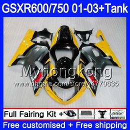 +Tank For SUZUKI GSX-R750 yellow grey stock GSXR 750 600 K1 GSXR600 01 02 03 294HM.16 GSX R600 R750 GSXR-600 GSXR750 2001 2002 2003 Fairings