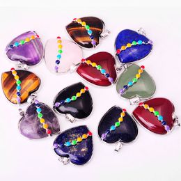 7 Chakra Female Pendant Crystal Heart Shape Natural Stone Neck Ornament Healing Chakra Aura Love Charm Bulk Jewelry Amethyst Turquoise