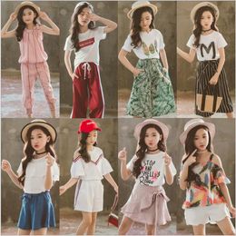 Kids Designer Clothes Big Girls Summer Sports Suits Child Short Sleeve Printed Tops Pants Outfits Cotton T-shirt Skirts Suit 40 Styles B5748