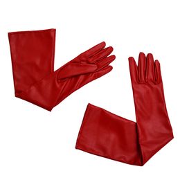 Fashion- Red Solid Color PU Leather Long Gloves For Women