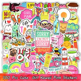 100 Pcs Kawaii Waterproof Girl Pink Vinyl Stickers Bomb Water Bottle Motorcycle Car Luggage Suitcase Laptop Skateboard for Girls DIY