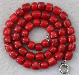 FREE SHIPPING Natural stone red coral 8-10mm irregular bead necklace chain stone 17"