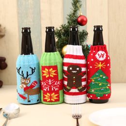 Knitted Christmas Beer Bottle Cover Bags Wine Bottle Cover Furnishings Santa Sack Snowman Beer Hold Bag Christmas Decor