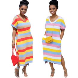 Womens dresses short sleeve casual dress one piece set skirt women dress fashion stripe print party evening night dress klw3390