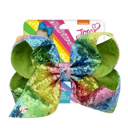 8" Big Bowknot Headwear Sequin Rainbow Jojo Siwa Hair Clips For Girls Kids Handmade Boutique Hair Bows Children Hair Accessories 20 Colours