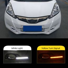 Car LED Daytime Running Lights for Honda Jazz fit 2011-2013 DRL Fog lamp with Yellow turn signal