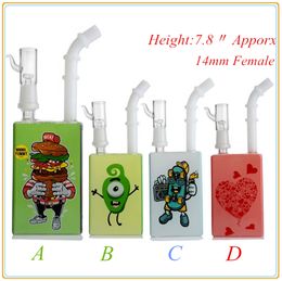 7.8 Inch Glass Bong Square Box Dab Rigs Colourful Oil Rigs Heady Glass Bongs With 14mm Female Joint for Smoking In Stock