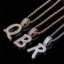 Gold Silver Colour Hip Hop Micro Paved Square CZ Cubic Zirconia Bling Letter Pendants Necklace for Men Rapper Jewellery