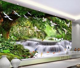 Custom wallpapers 3d mural Waterfall bird fantasy forest landscape landscape background wall