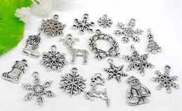 170pcs/lot Tibetan Silver Mixed Christmas Snowflake Charms Festive Pendants Xmas For diy necklace Jewelry Making findings