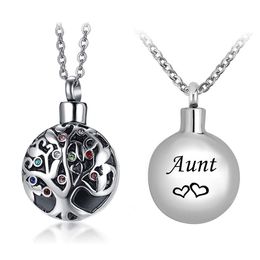 Round life Tree Pendant Birthstone Urn Necklaces for Ashes Cremation Jewellery Keepsake Holder Memorial Necklace