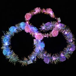 LED Luminous Wreath Glow Flower Crown Headband For Bride Wedding Party Night Market Glow Garland Crown Kid Toy Head Decoration VT0371