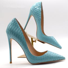 Free shipping fashion Women pumps Blue Snake Closed toe evening shoes women high heels high quality ladies party shoes for women