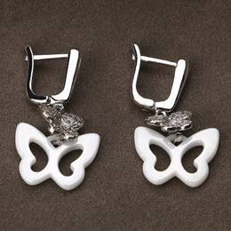Fashion-Butterfly Earrings Set With Bling Crystal Black White Ceramic Fashion Temperament Korean Earrings Fashion Jewellery