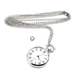OUTAD 1pcs Quartz Round Pocket Watch Dial Vintage Necklace Silver Chain Pendant Antique Style Personality Pretty Gift262c