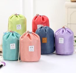 DHL 50pcs Barrel Shaped Cosmetic Bag Women Nylon Plain Blank High Capacity Drawstring Wash Bags