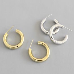 New Punk Rock 4.9mm Thick Tube Big Round Circle Hoop Earrings For Women 925 Sterling Silver C Shape Earring