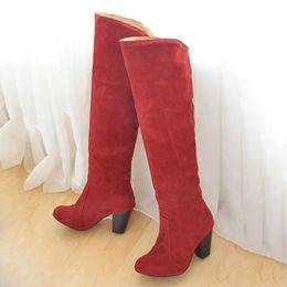Hot Sale-Taoffen 4 Colors Woman Round Toe Suede Leather Winter Boots Work Square Heels Over Knee Boots Shoes Women Footwear Size 34-43