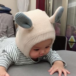 Baby Beanies Kids Children Knitted Hat Baby Cute Ear Hood Boys Girls Autumn Winter Earmuffs Headwear Crochet Plush Warm Caps Hats A522