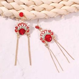 Wholesale-a mask gemstone dangle earrings for women luxury designer ruby pearls female role hat chandelier earrings red gem pearl Jewellery