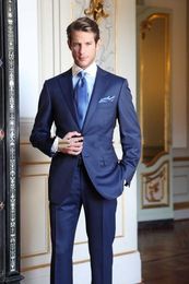 Brand New Navy Blue 2 Piece Suit Men Wedding Tuxdos Notch Lapel Groom Tuxedos Peak Lapel Slim Fit Excellent Men Blazer(Jacket+Pants+Tie)2216