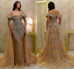 Luxury Mermaid Wedding Dress With Detachable Train Off-shoulder Sleeveless Appliqued Lace Beaded Sequina Bridal Dresses Vestidos De Novia