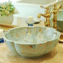 Grass pattern China Artistic Europe Style Counter Top porcelain wash basin bathroom sinks ceramic art luxury bathroom sink
