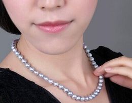 -gargantilla de plata 925 real natural grande enorme 18 "10-11mm natural del mar del sur collar de perlas redondas gris plata genuina