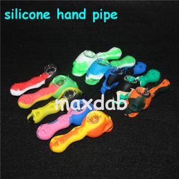 In Stock Colourful Silicone Oil Rigs Silicon Smoking hand Pipes Spoon Pipe Hookah Bongs With Glass Bowl