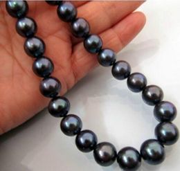 Hot big 10-11mm South Sea pearl necklace Black 18 inches 925 sterling silver brooch