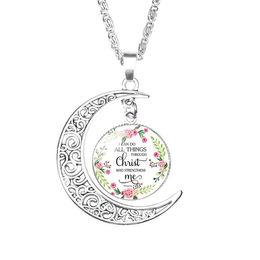 Christian Bible Moon necklaces For women Christians Bible Scripture Glass Time Gem Cabochon pendant chains 2019 Fashion Jewelry in Bulk