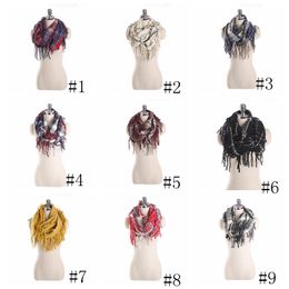 Girl Plaid Scarf Ring Women Dotted Line Grid Scarves Tassel Cheque Scarves Classic Tartan Wraps Shawl Warm Winter Blanket 11colors GGA2552