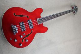 semi hollow bass UK - 4 strings Semi-hollow Red Electric Bass Guitar with 2 f holes,Chrome hardware,Rosewood fingerboard,offer customize