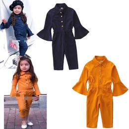 Girls Jumpsuit Kids Designer Clothes Girls Romper Bell Bottom Pants Fashion Long Sleeve Bodysuits INS Button Overalls Princess Trousers K52