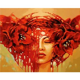 DIY Oil Painting By Numbers Red Makeup 50*40CM/20*16 Inch On Canvas For Home Decoration Kits [Unframed]